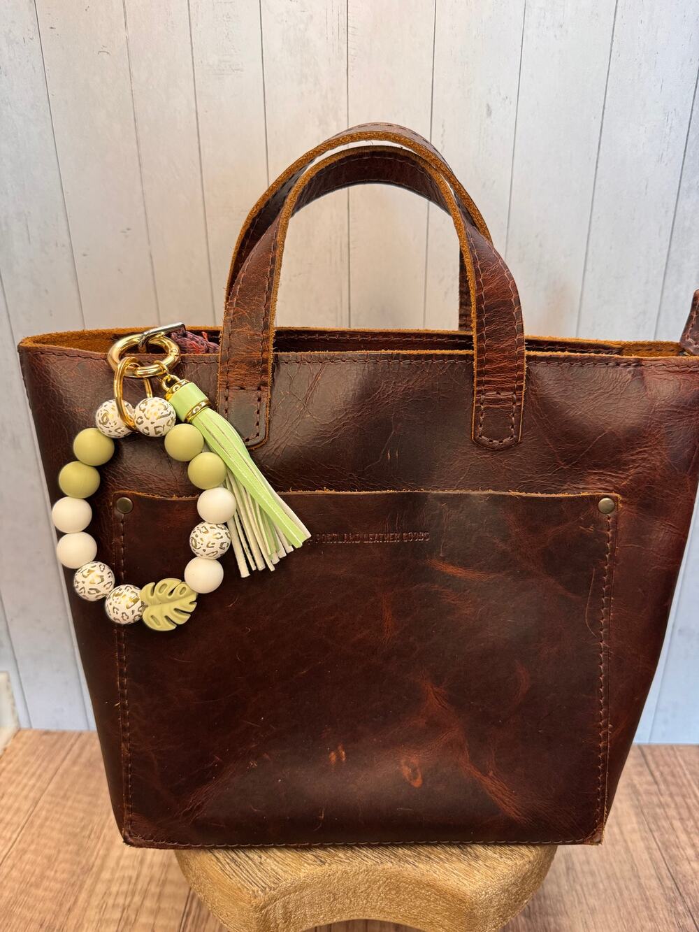 Green Beaded Bag Charm Round Silicone Beads Monstera Purse Charm Green